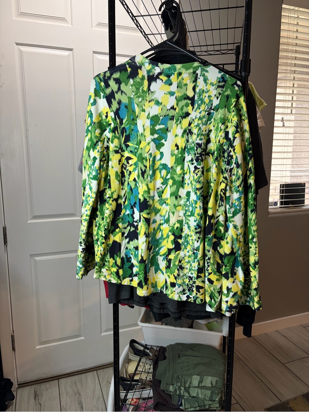 Chico's Yellow Green Black Floral Open-Front Jacket - Picture 3 of 3